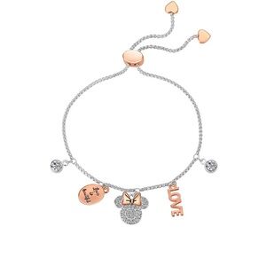 Minnie Mouse 14K Gold Plated & Fine Sterling Bowtiful  Charm Bracelet  Disney.